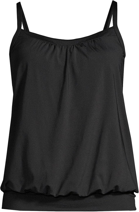 Lands' End Women's Blouson Tummy Hiding Tankini Top Swimsuit