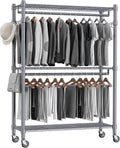 Rolling Clothes Rack Heavy Duty 3-Tier with Double Rods - Space-Saving