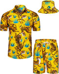 TUNEVUSE Mens Hawaiian Shirts and Shorts Set - Comfortable Summer