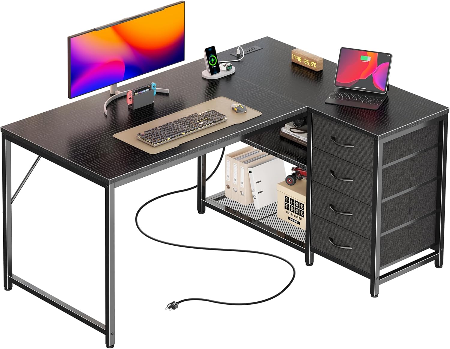 PRAISUN 43.3in Small Computer Desk with Power Outlets and USB-C