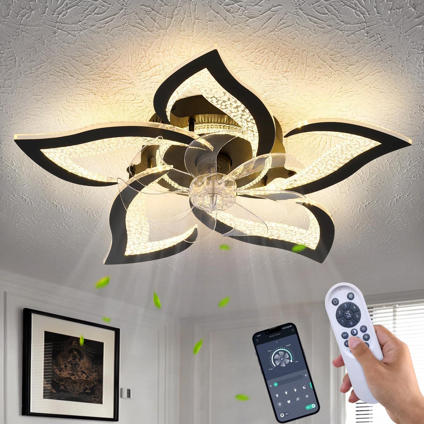 27 in Black Geometric Ceiling Fan Lights with Remote Control
