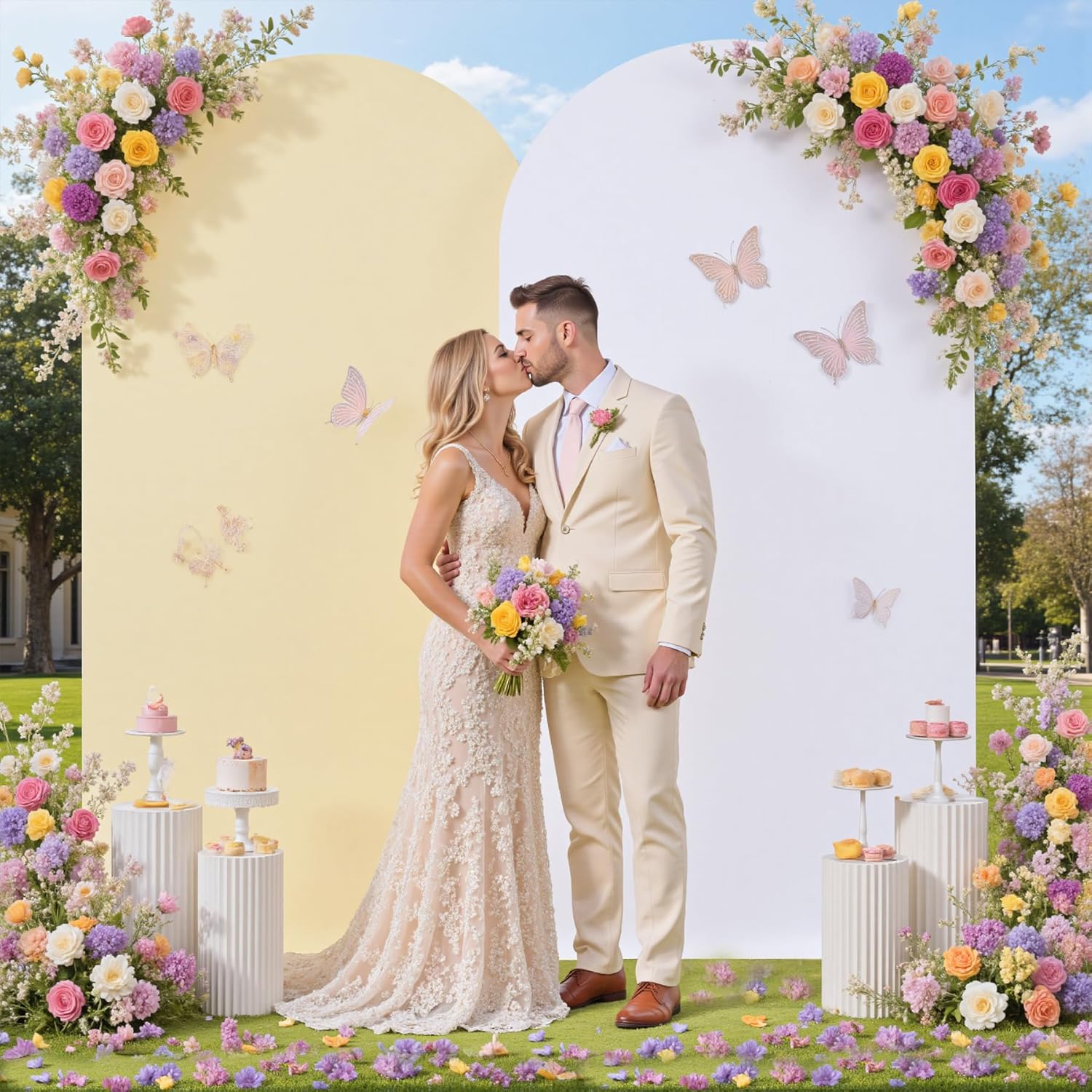Dual-Tone Wedding Arch Backdrop Cover Set for Events and Photos