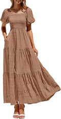 PRETTYGARDEN Womens Summer Puff Sleeve Maxi Dress 2025