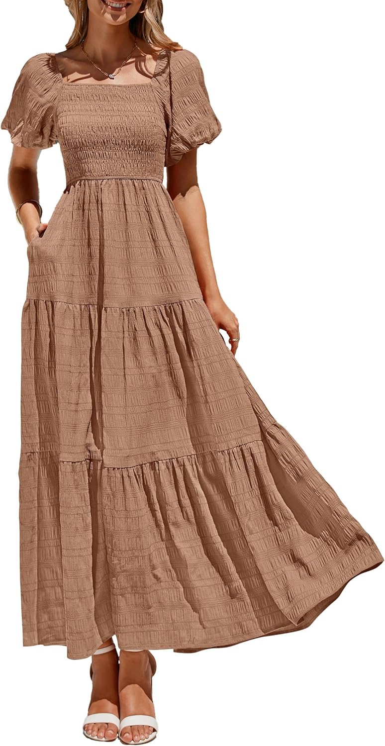 PRETTYGARDEN Womens Summer Puff Sleeve Maxi Dress 2025