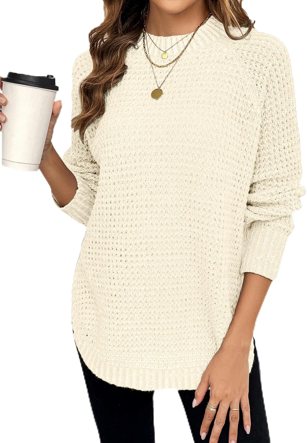 Womens Chunky Waffle Knit Sweater for Trendy Fall Style