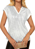 GRACE KARIN Womens Sequin Tops 2025 Cap Sleeve Sparkly V Neck
