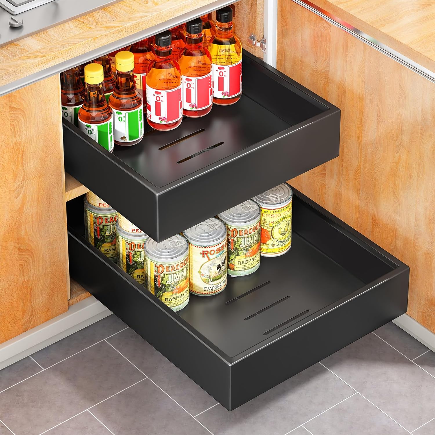 Pull Out Cabinet Organizer with Full-Extension Drawers for Storage