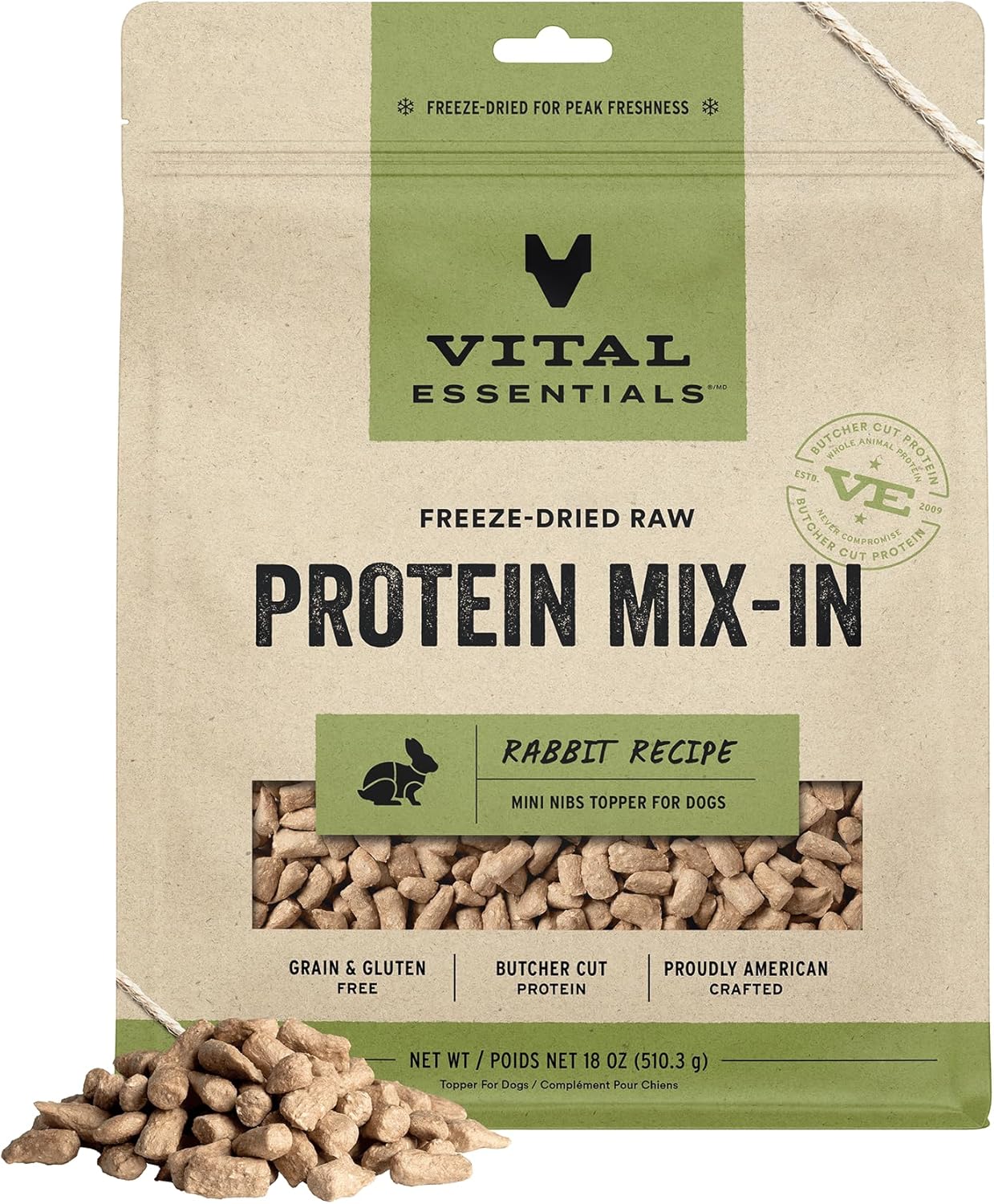 Vital Essentials Freeze-Dried Raw Rabbit Dog Food Topper 18 oz