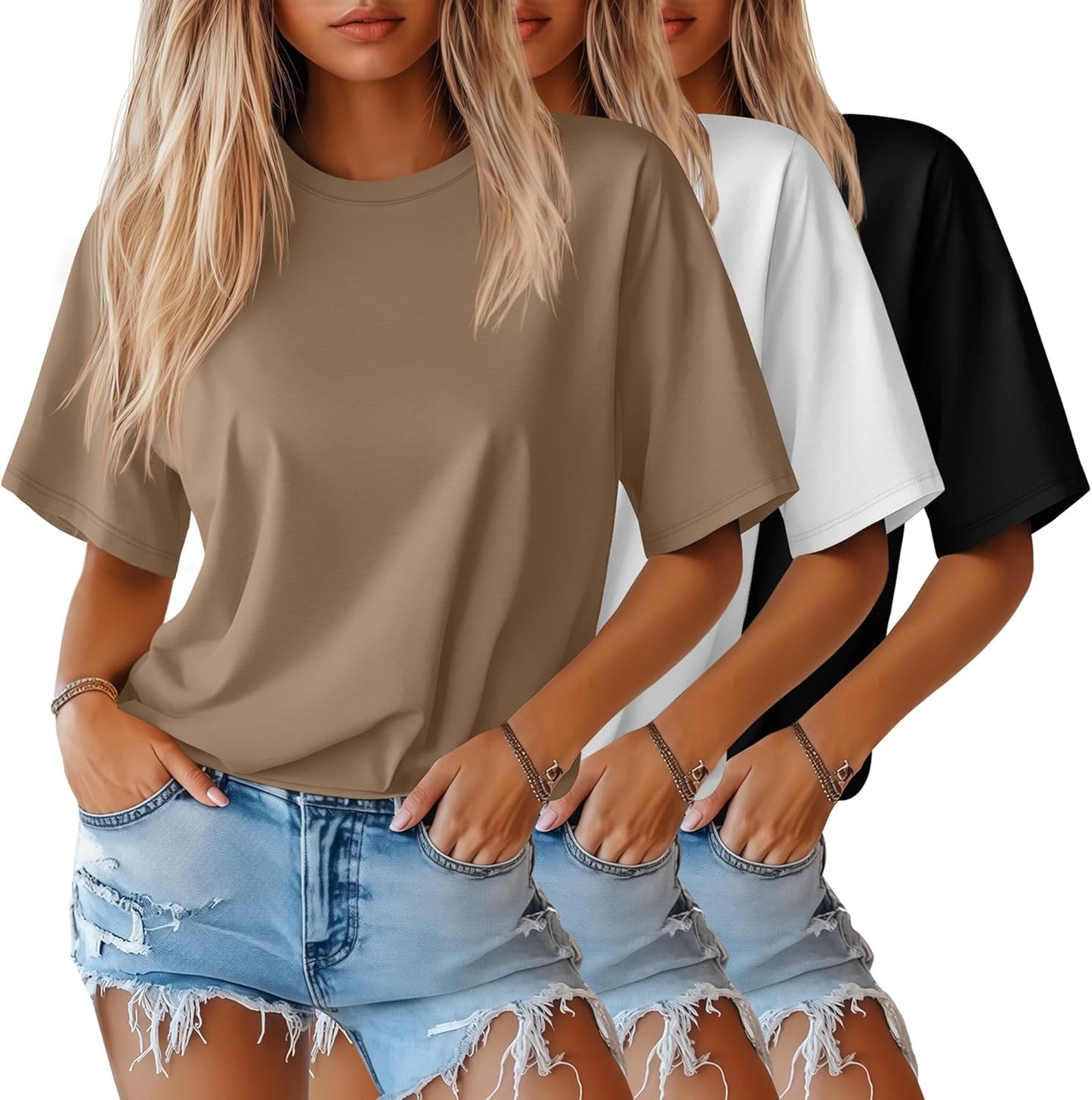 Huukeay Women's Half Sleeve T-Shirts for Casual Summer Wear