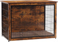 Dog Crate Furniture with Cushion - Rustic Wooden Kennel Table