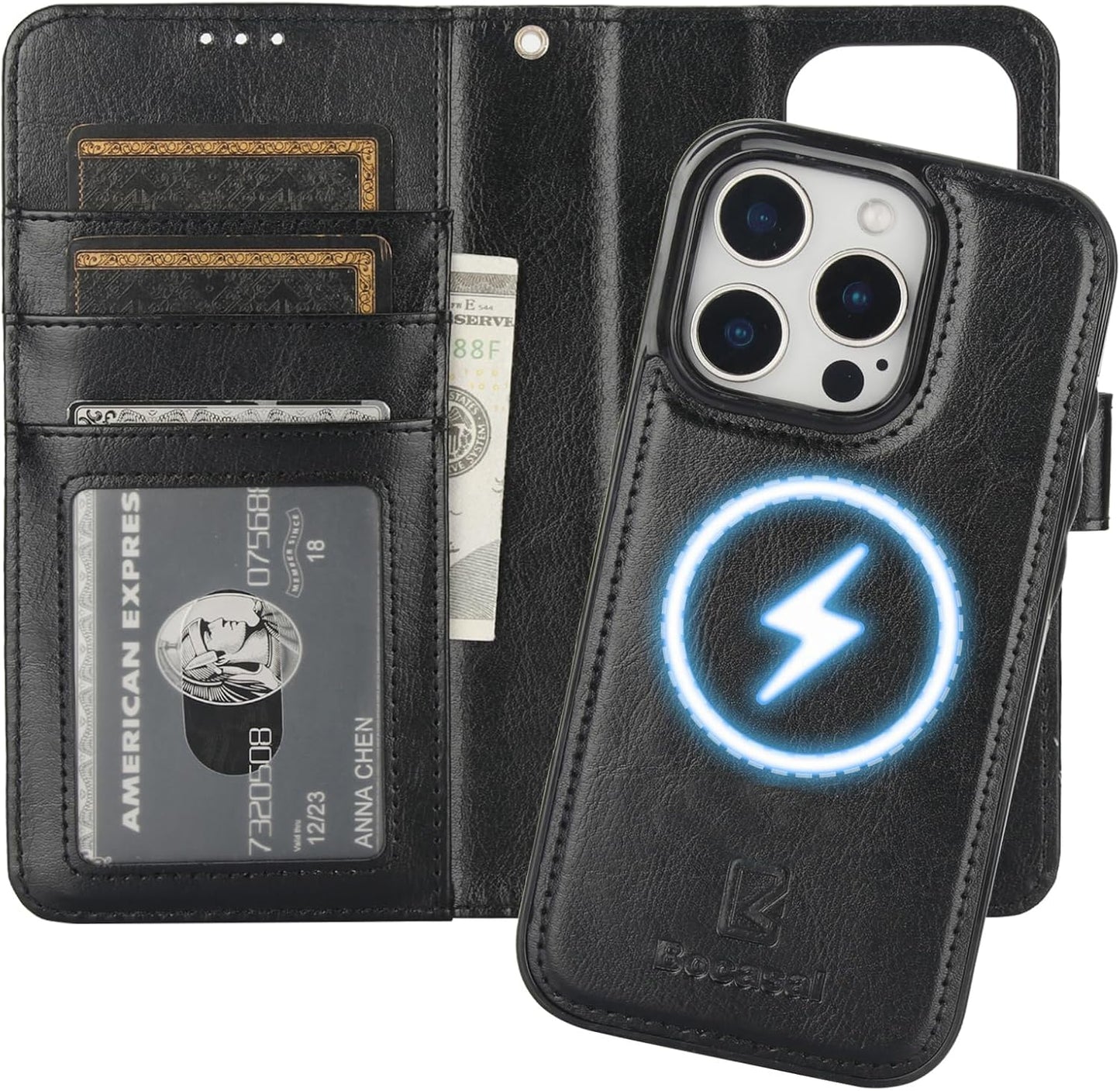 Bocasal iPhone 16 Pro Wallet Case with RFID Protection and Kickstand
