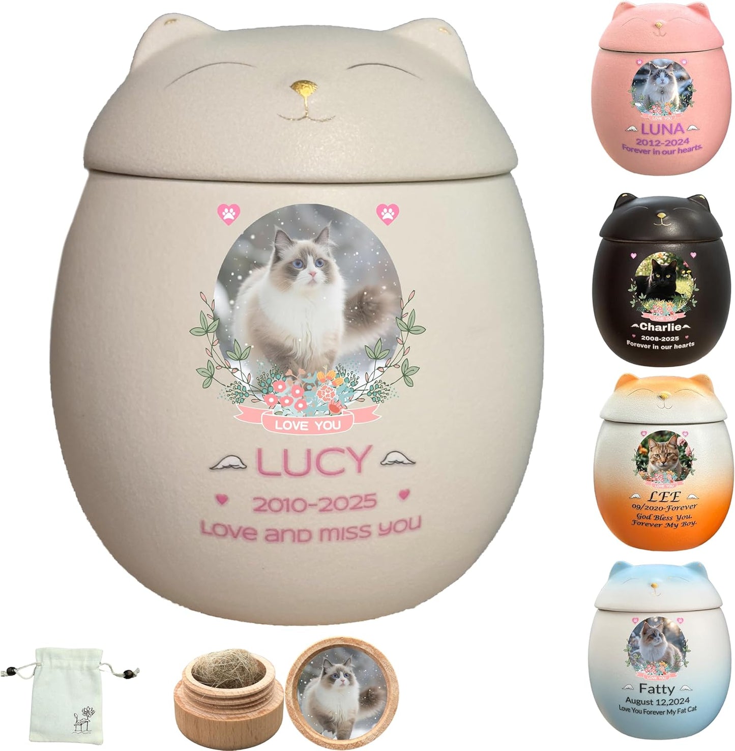 Custom Cat Urn for Ashes - Handmade Personalized Ceramic Urn