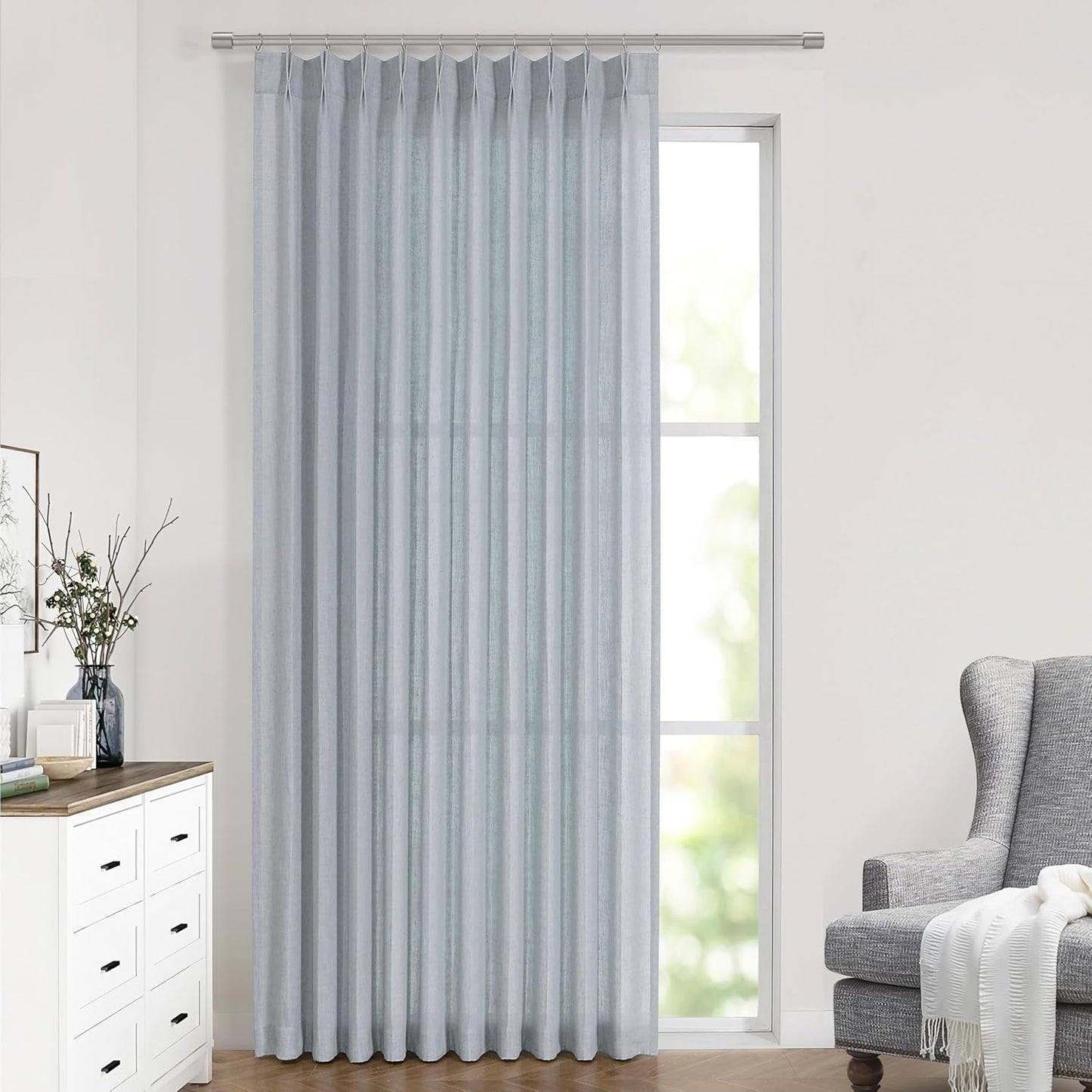 Blue Fog Pinch Pleated Semi Sheer Curtains for Elegant Spaces