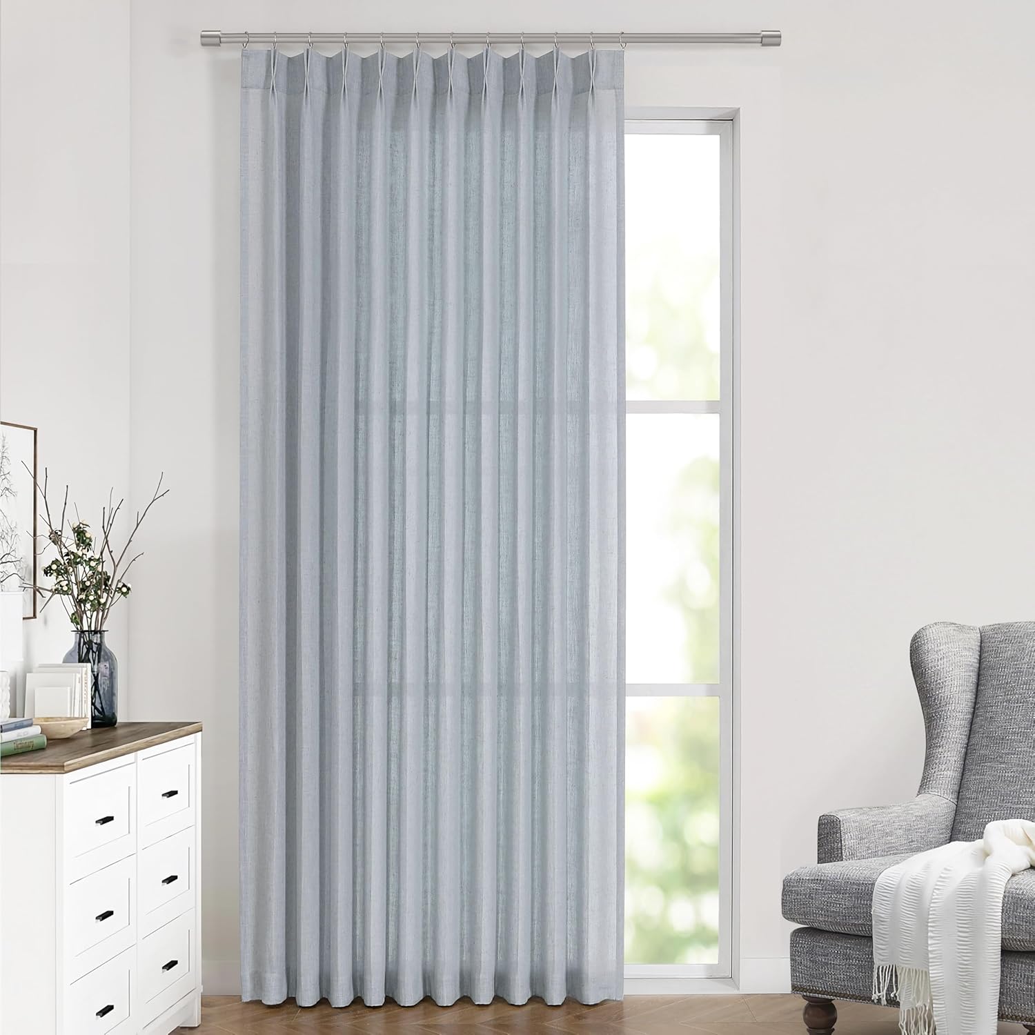 Blue Fog Pinch Pleated Semi Sheer Curtains for Elegant Spaces