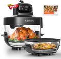 Kismile Upgraded 5-in-1 Glass Air Fryer - Dual Glass Bowls, Portable