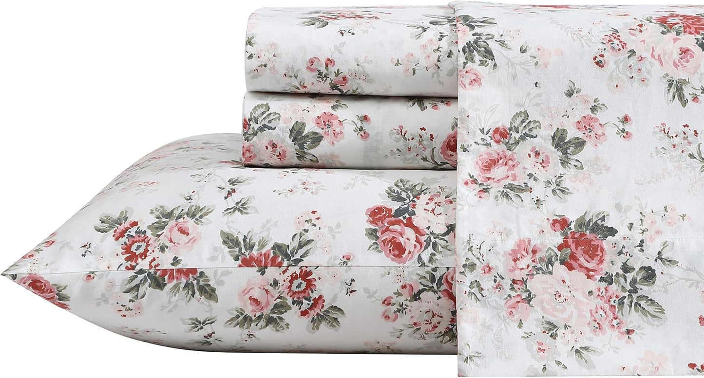 Laura Ashley King Sheets Set - Lightweight Cotton Percale Bedding