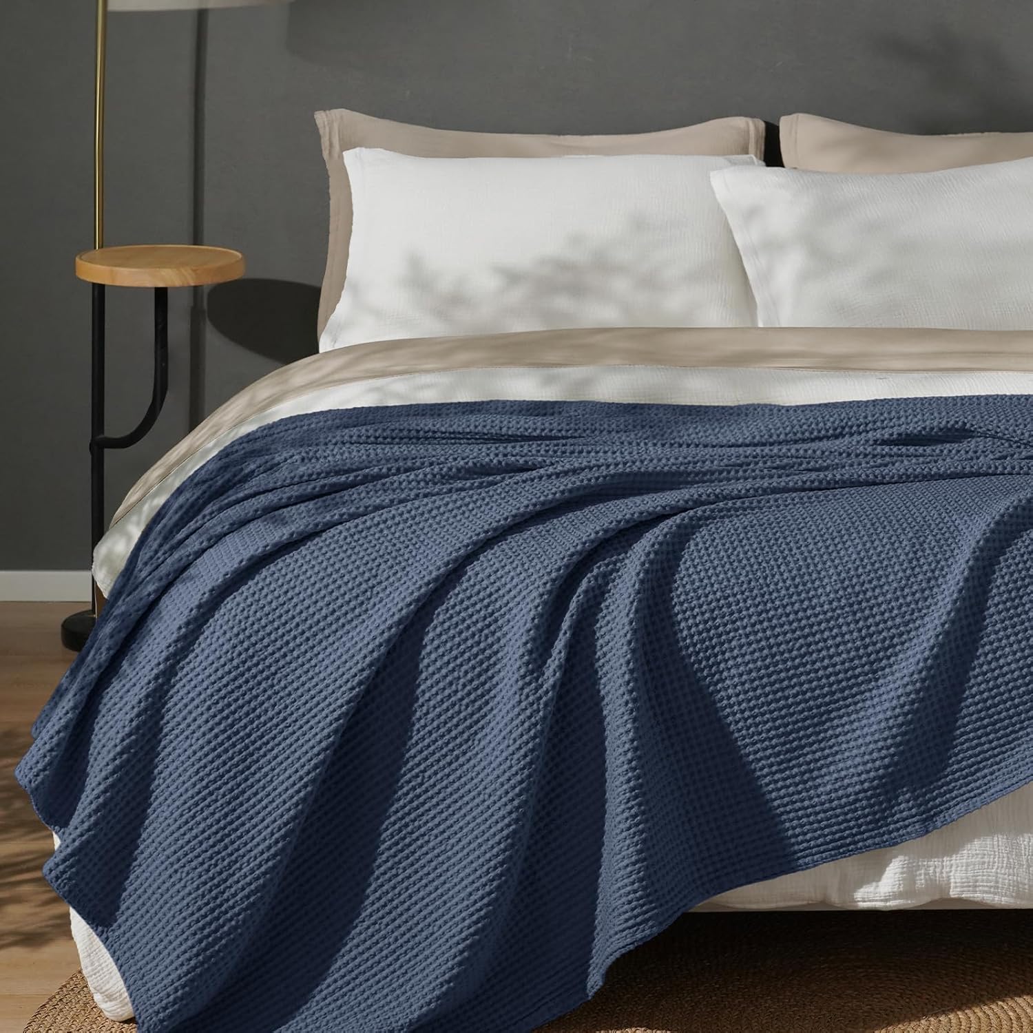 PHF 100% Cotton Waffle Weave Blanket for Cozy Winter Nights