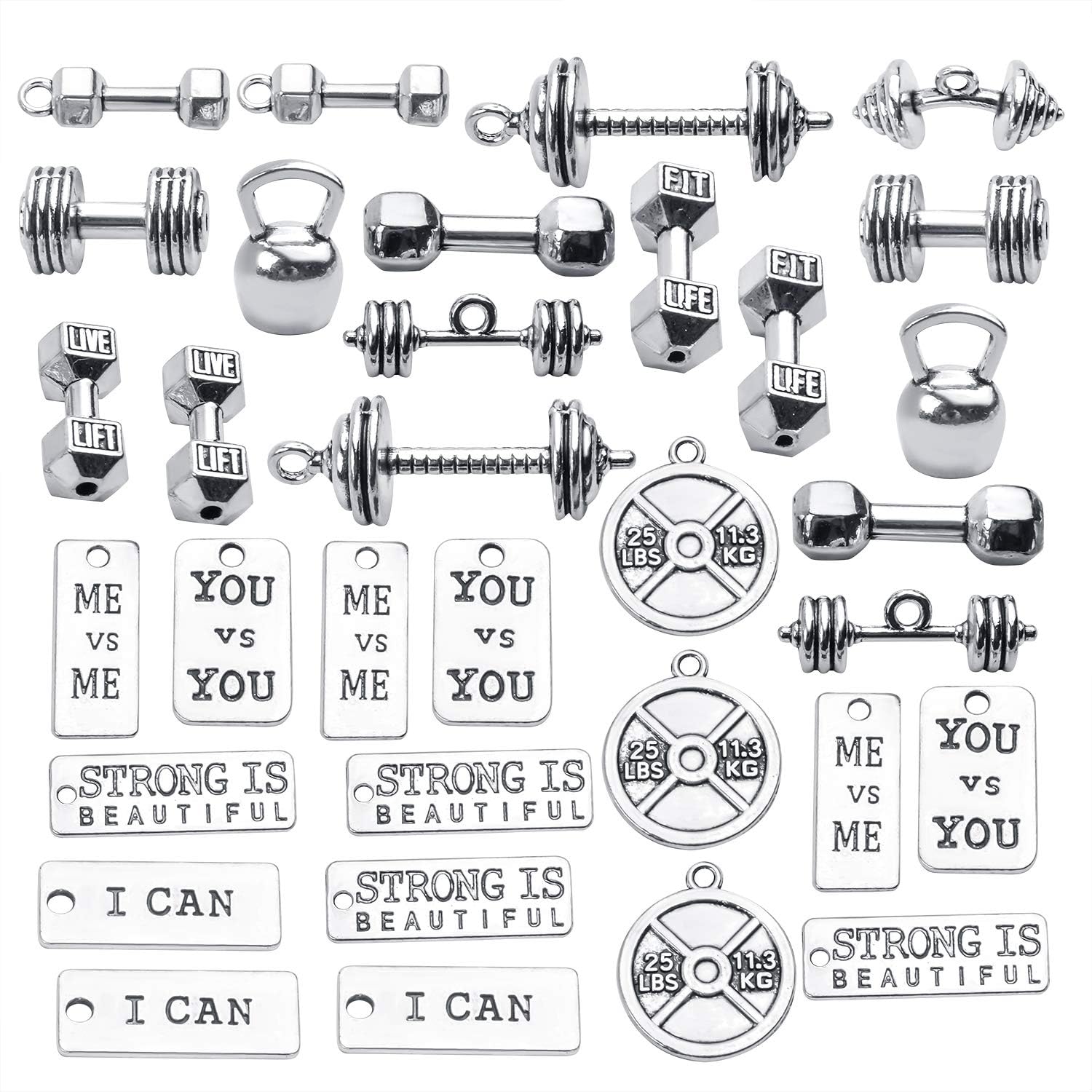 32pcs Sport Weightlifting Charms for Jewelry Making