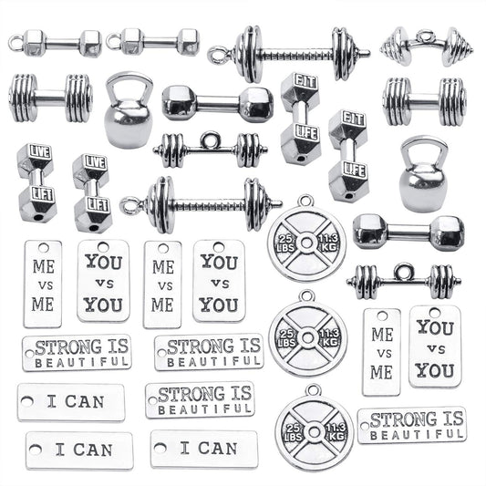 32pcs Sport Weightlifting Charms for Jewelry Making