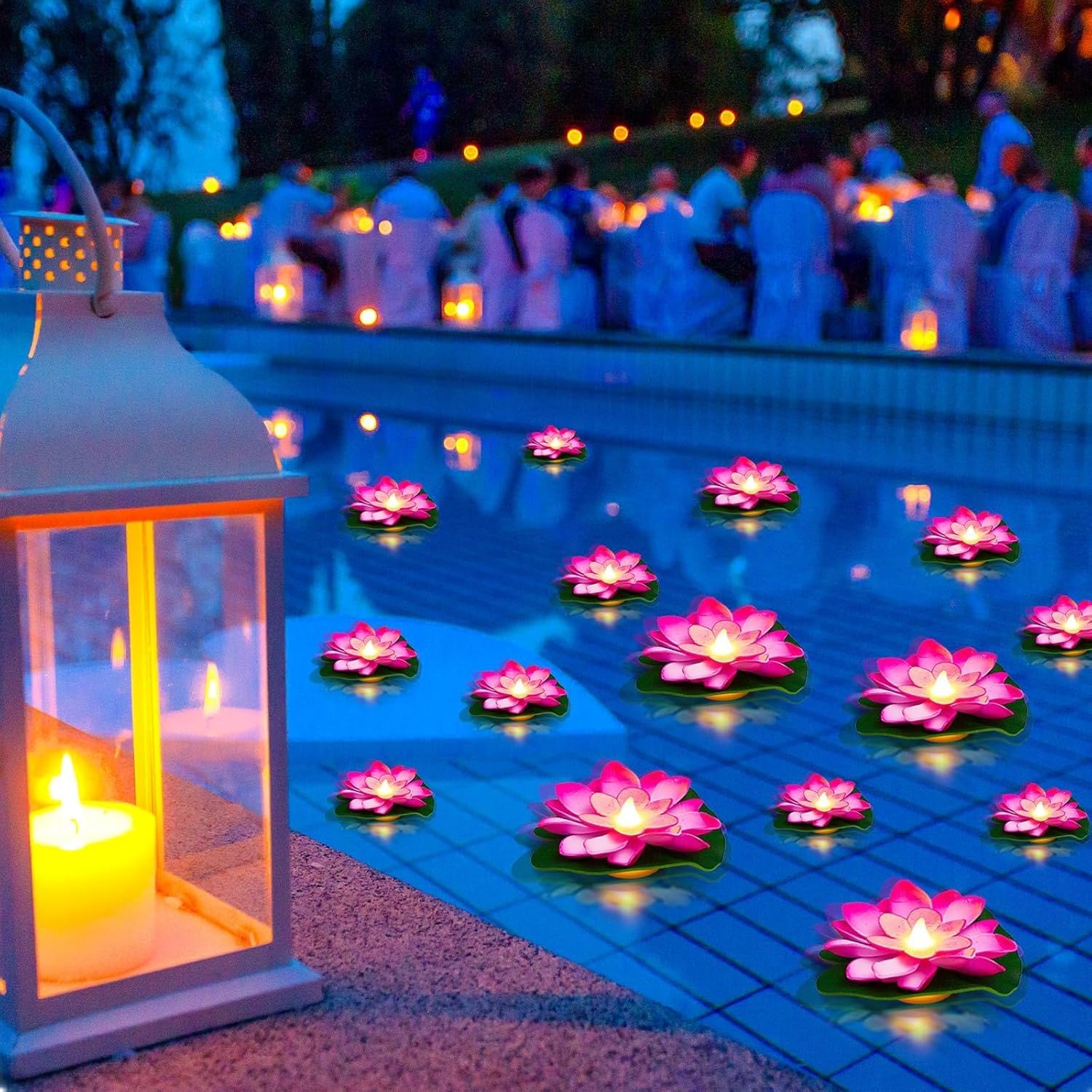 24 Pcs Diwali Lotus Floating Lights for Pool Decoration