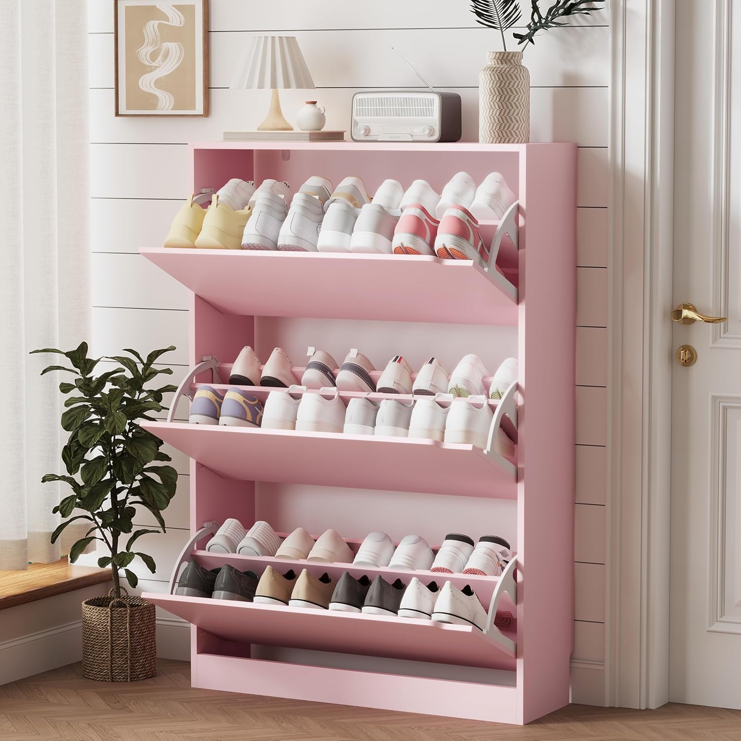 Shoe Storage Cabinet with 3 Flip Drawers for Entryway Use