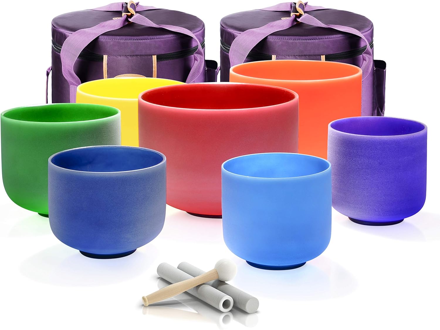 TOPFUND 6-12 inch Chakra Set of 7 Color Crystal Singing Bowls