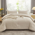 AveLom Beige Seersucker Full Comforter Set 80x90 in - Lightweight