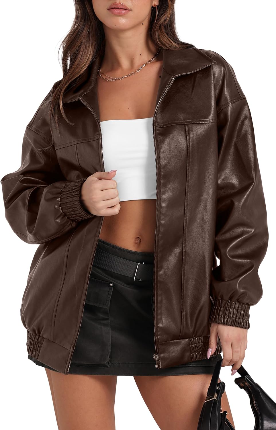 Oversized Faux Leather Motorcycle Jacket for Women in 2025