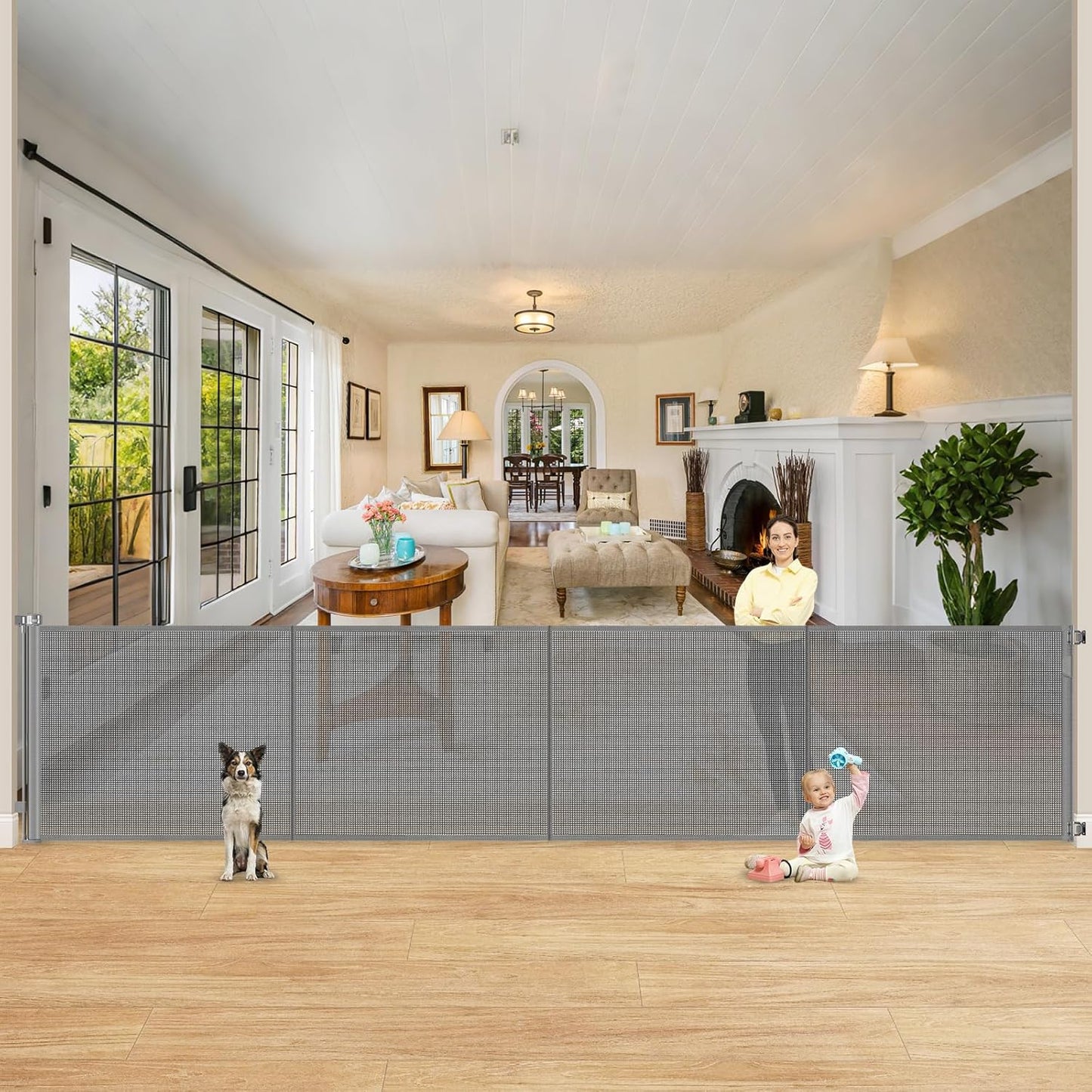 Reinforced 42 Inch Extra Tall Retractable Baby Gate for Pets