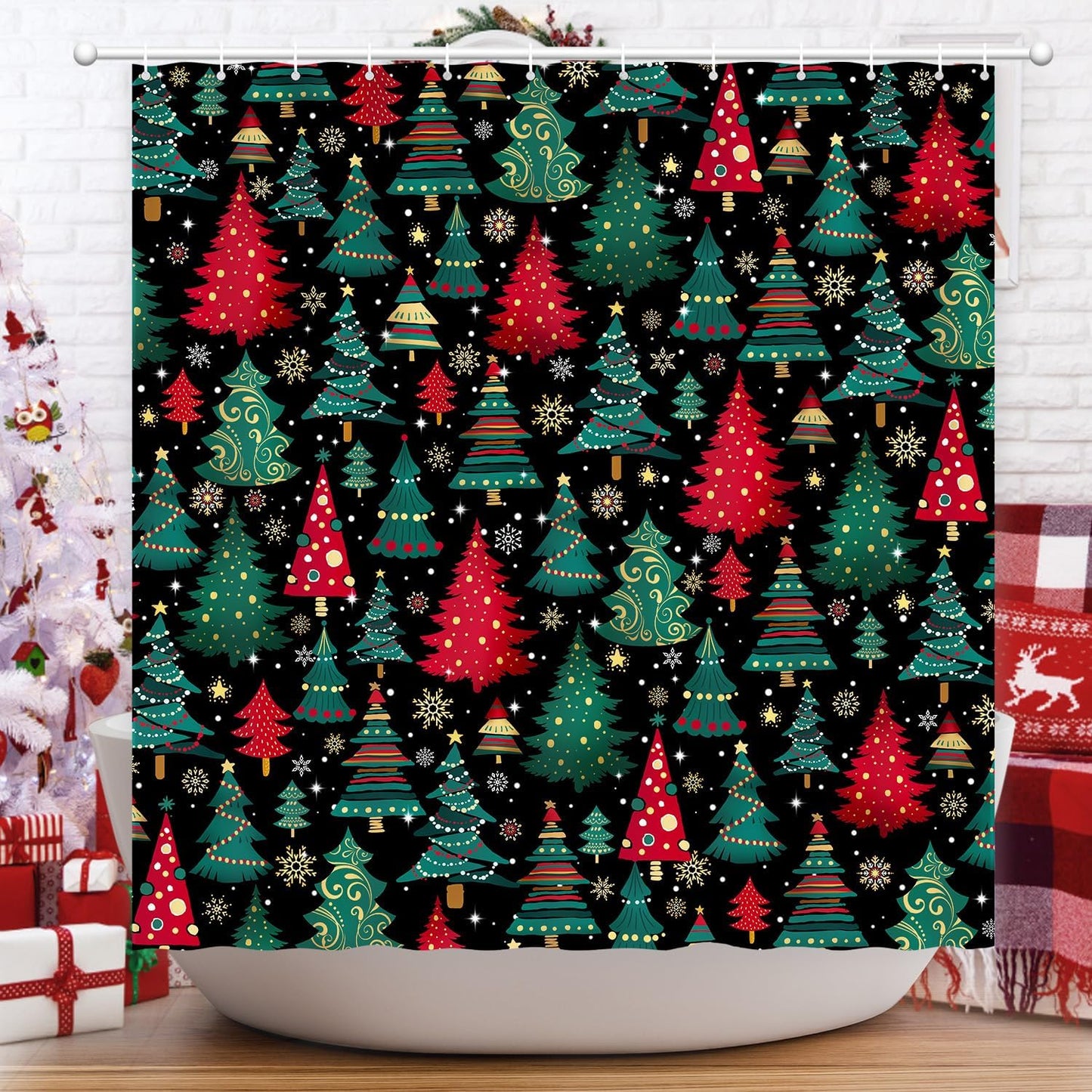 Festive Christmas Tree Shower Curtain Set by CutebriCase