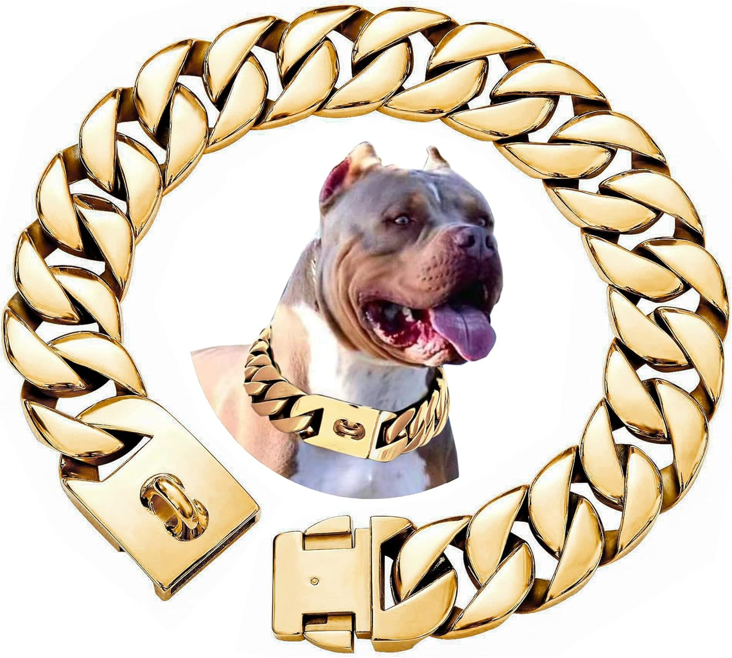 Durable 32MM Thick Cuban Link Dog Collar for Large Breeds