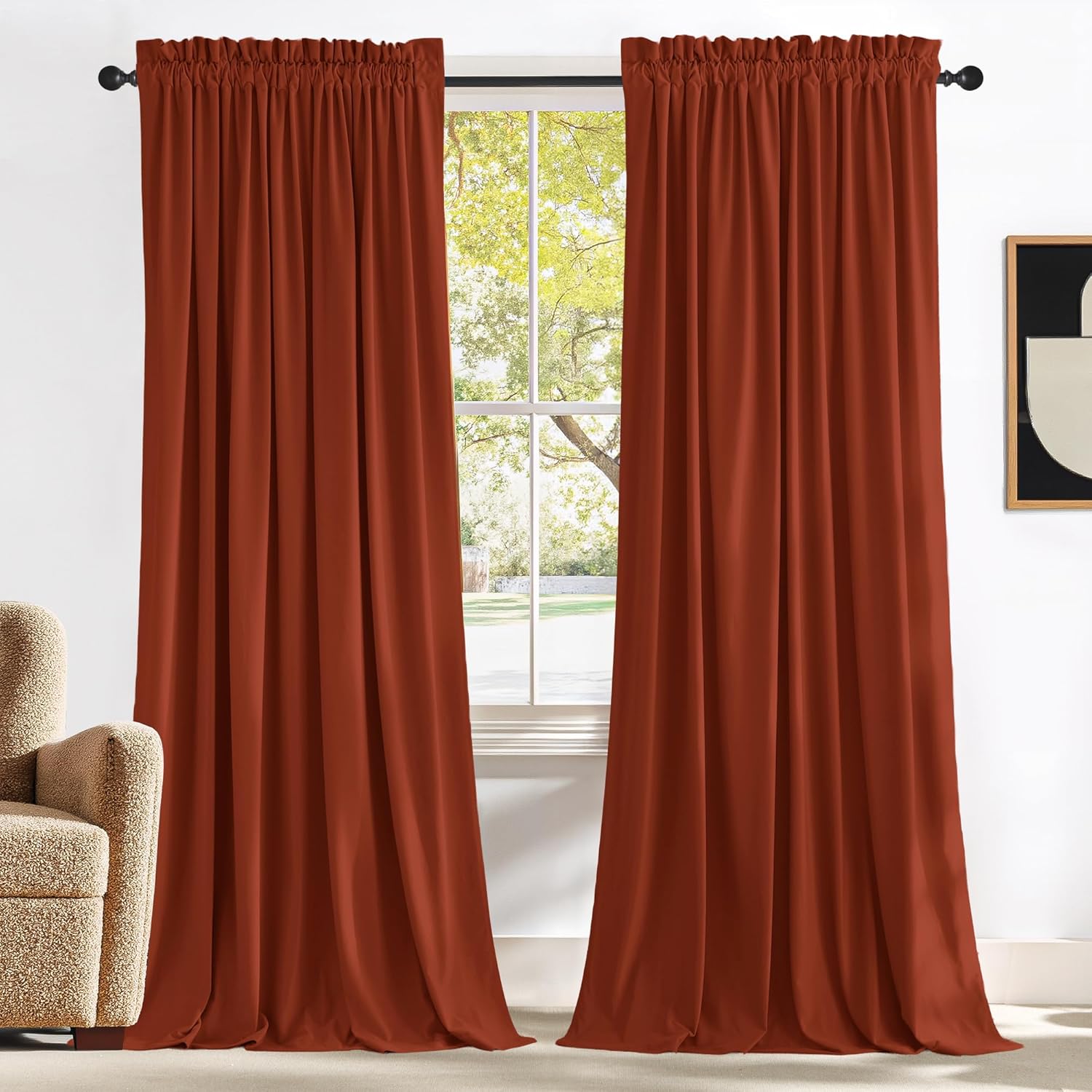 NICETOWN Rust Red Blackout Velvet Curtains for Girls' Bedroom