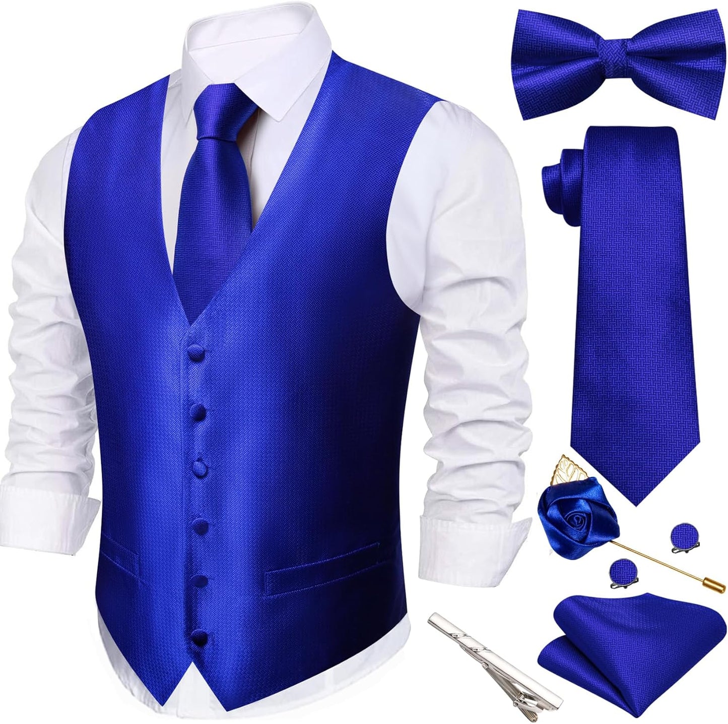 Barry.Wang Men's Suit Vest Tie Bowtie Set for Formal Events