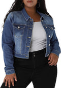 Plus Size Women's Cropped Denim Jacket - Button Closed Fit