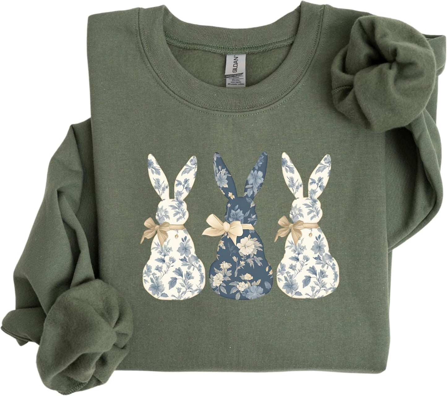 Floral Bunny Sweatshirt, Handmade Green Joy
