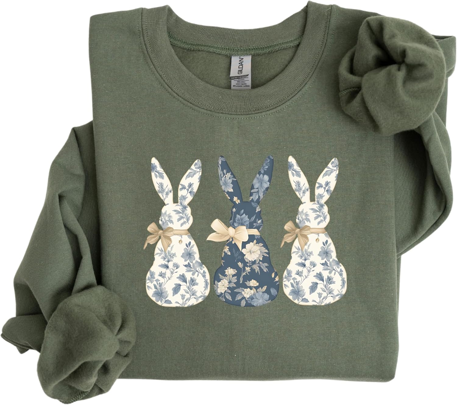 Floral Bunny Sweatshirt, Handmade Green Joy