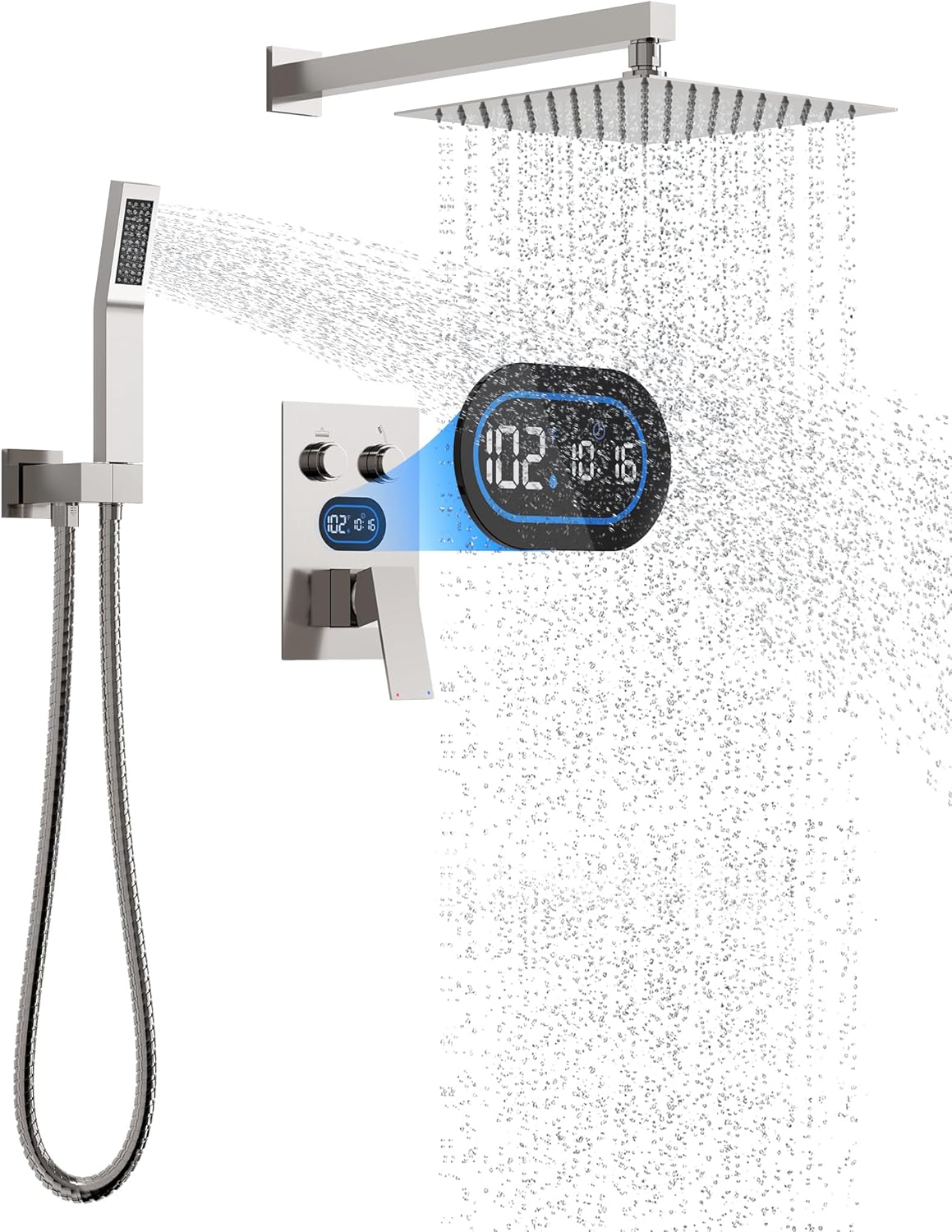 Push Button Diverter Shower Faucet Set with Temperature Display