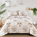 Floral King Quilt Set Brown Botanical Bedspread - Lightweight Comfort