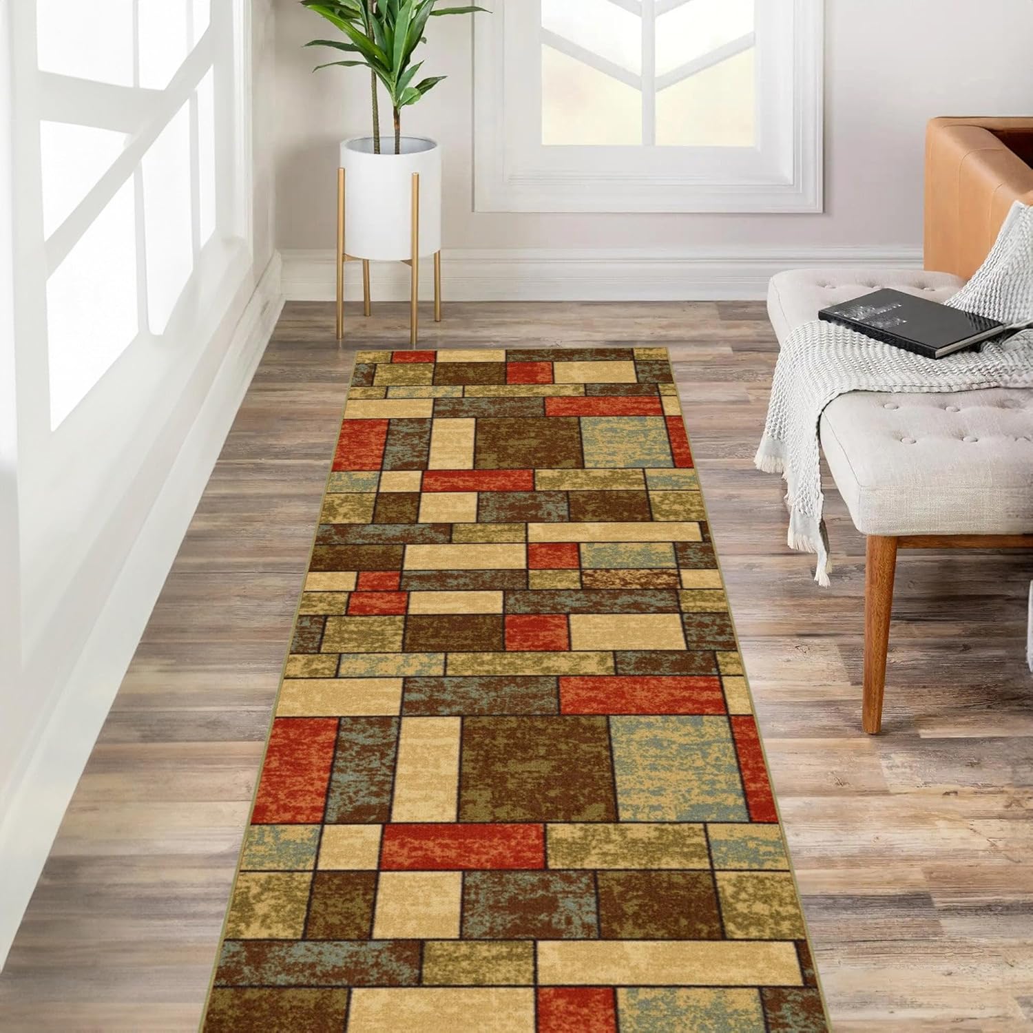 Kapaqua Custom Size Multicolor Stone Boxes Non-Slip Rug Carpet