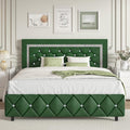 Queen Size Bed Frame with Headboard - Green Upholstered Diamond Tufted