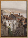 Floating Framed Vintage Canvas Wall Art - European Country Towns