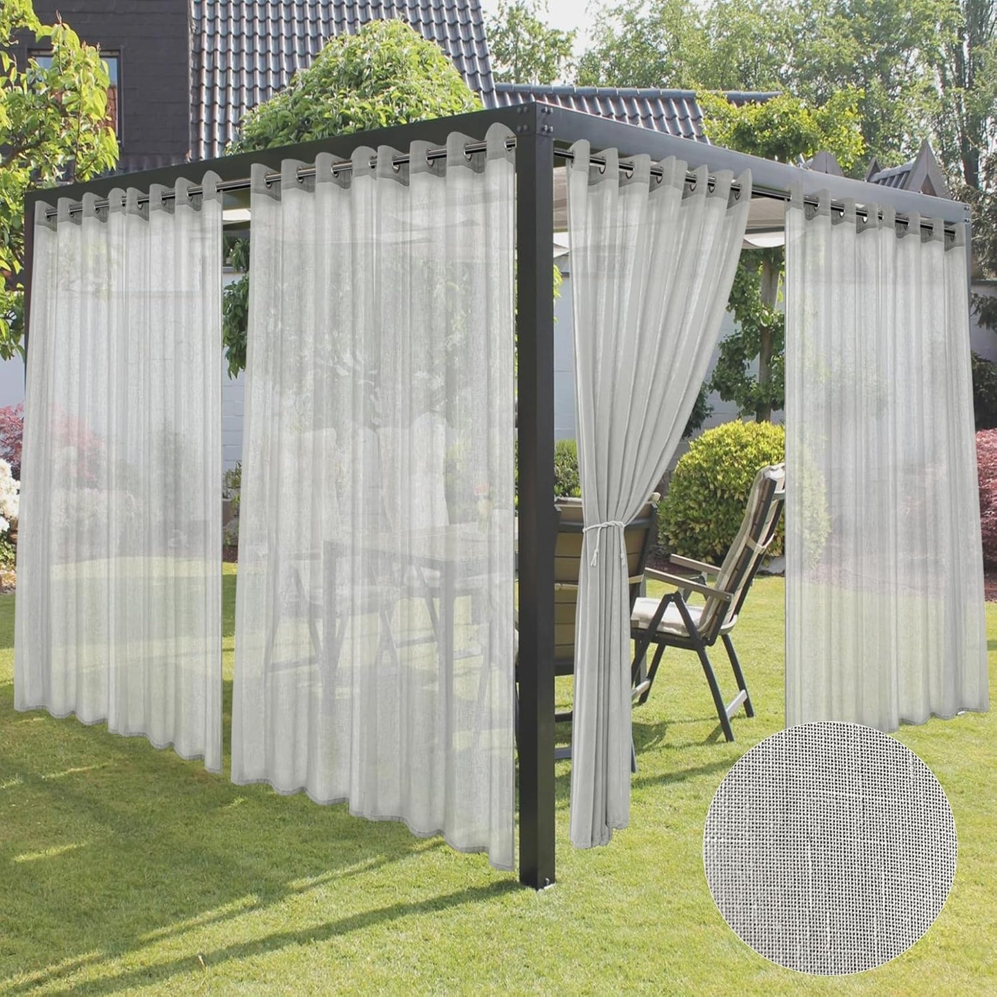 Outdoor Sheer Curtains for Patio by HolidayIdeas - Waterproof Grey