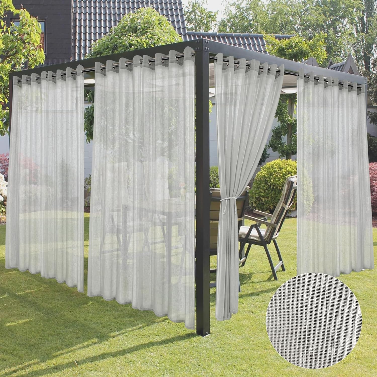 Outdoor Sheer Curtains for Patio by HolidayIdeas - Waterproof Grey