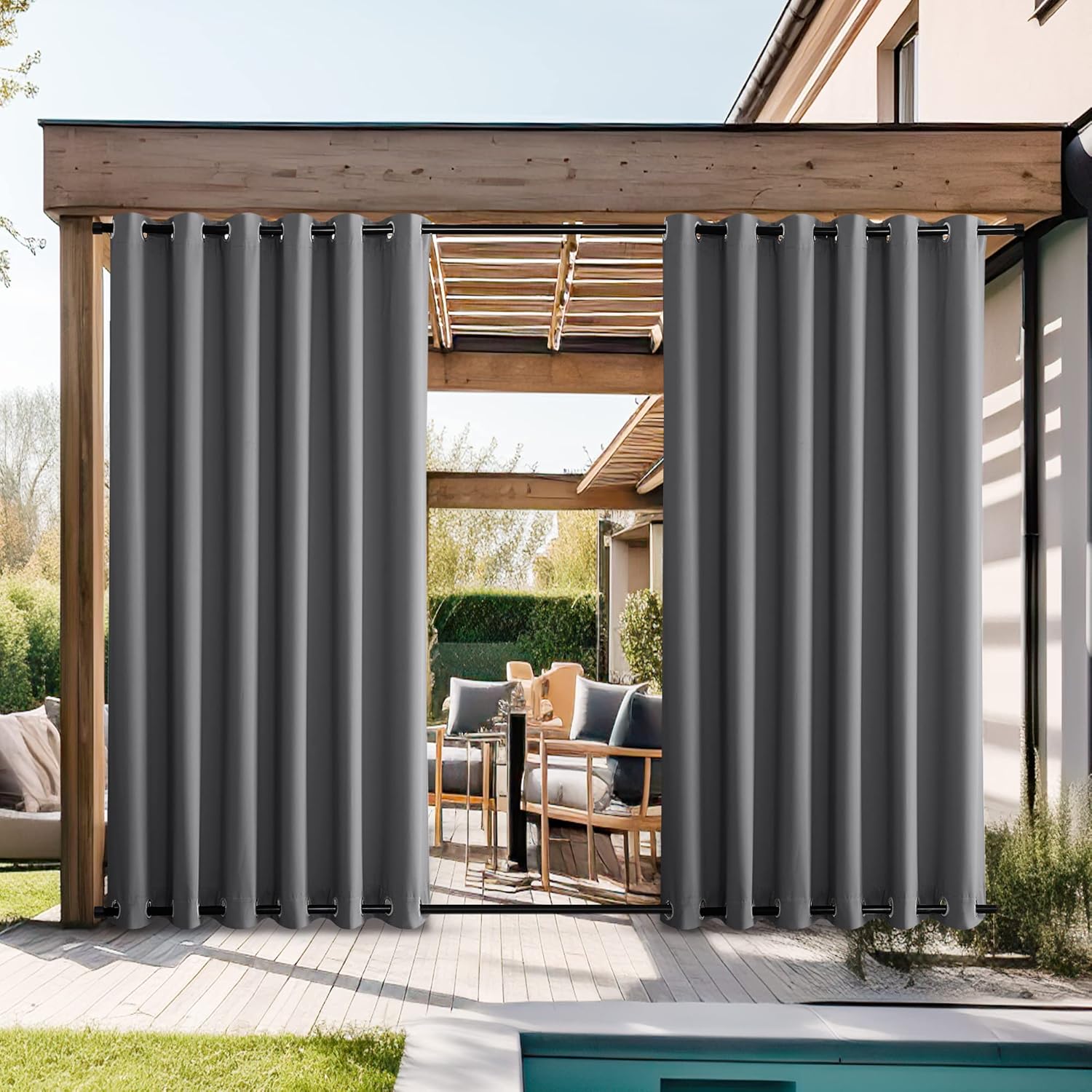 NICETOWN Grey Outdoor Curtains for Patio Waterproof 2 Panels