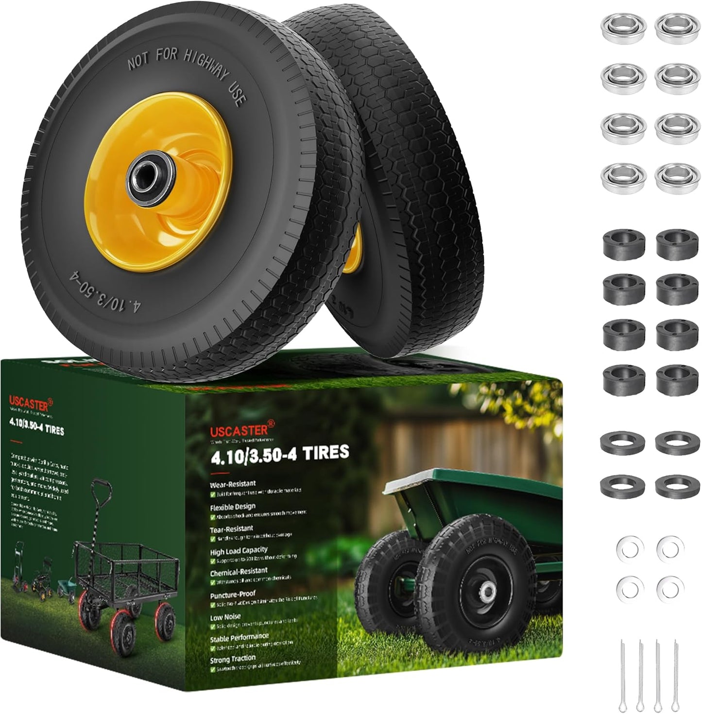4.10/3.50-4 Flat Free Tire and Wheel Replacement for Hand Trucks