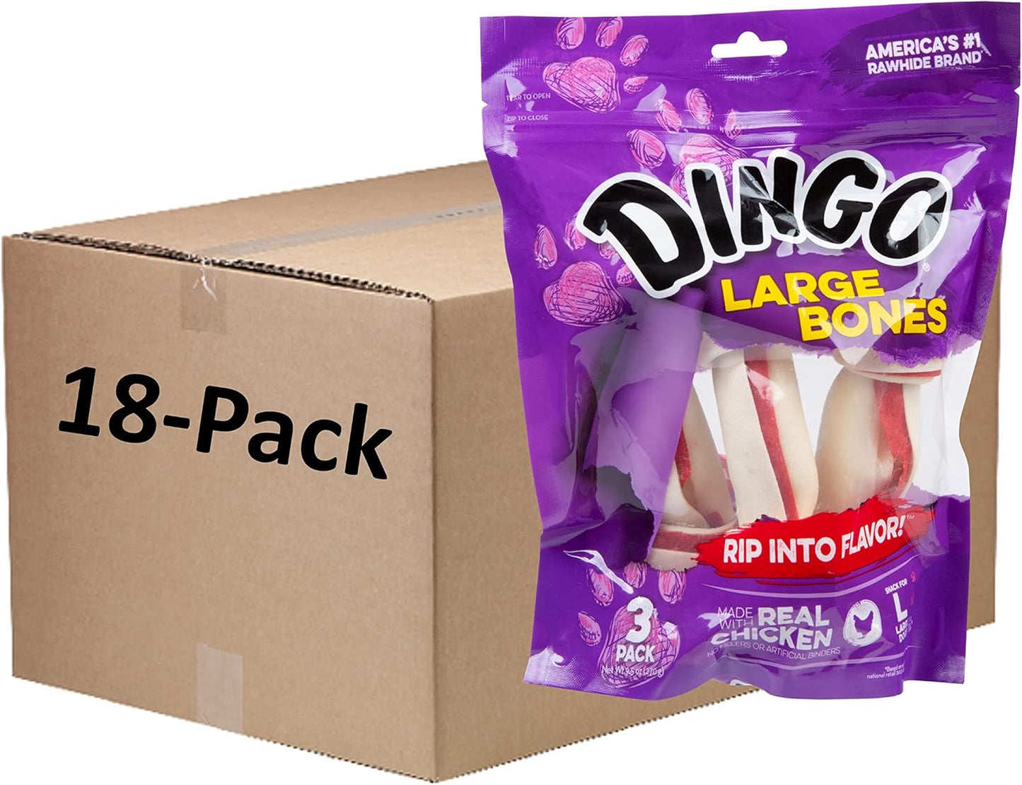 Dingo P-95008 Rawhide Bone Pack of 6 for Healthy Chewing