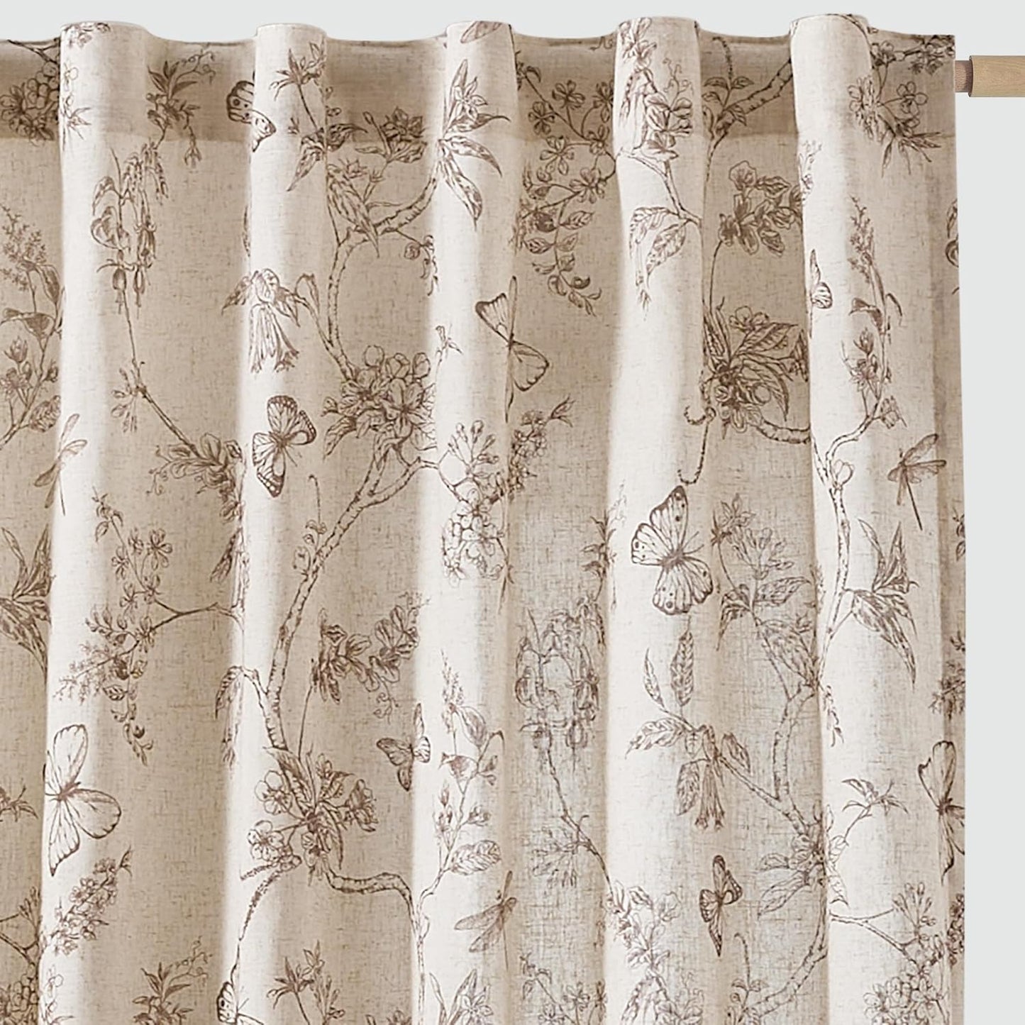 Floral Linen Curtains for Living Room - 84 Inch Butterfly Drapes