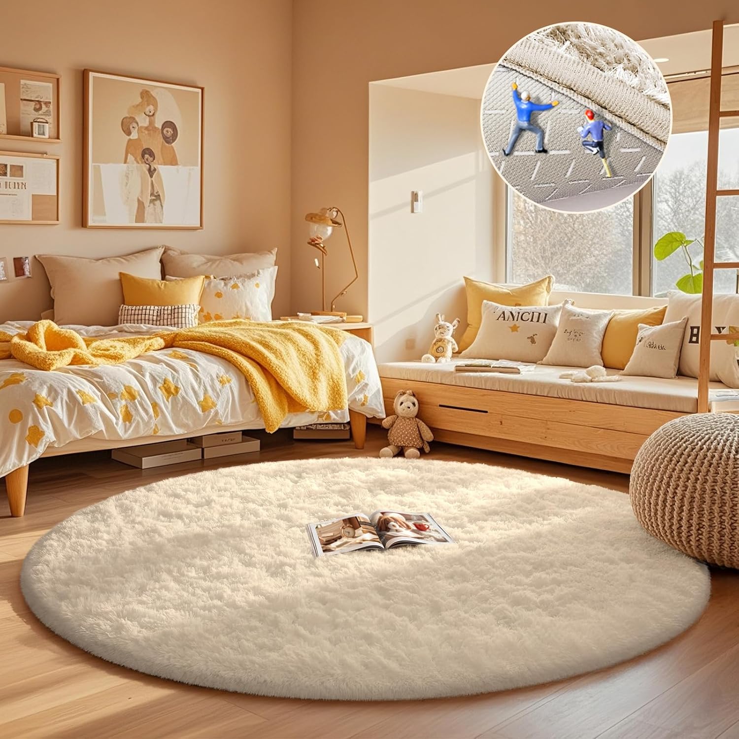 Ophanie Round Rugs 5Ft Ivory Circle Area Rug for Cozy Spaces