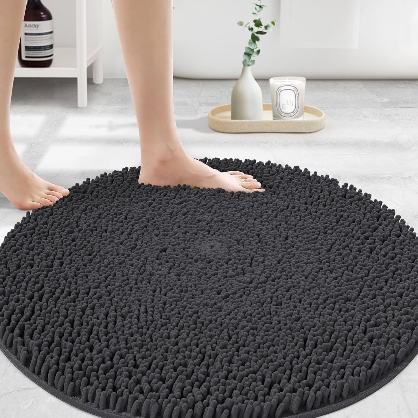 MAYSHINE Round Area Rug Set for Bathroom, Soft Plush Chenille