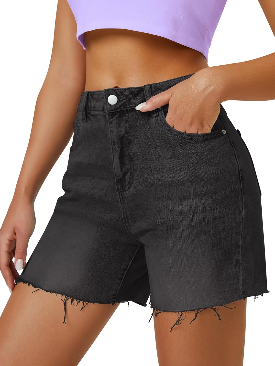 Womens High Waist Jean Shorts with Raw-edge Hem for Style